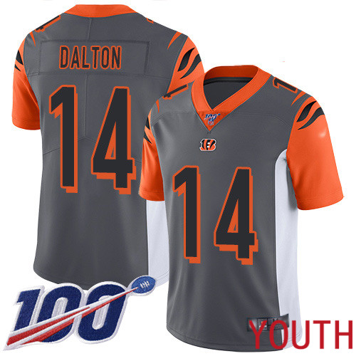 Cincinnati Bengals Limited Silver Youth Andy Dalton Jersey NFL Footballl #14 100th Season Inverted Legend->youth nfl jersey->Youth Jersey